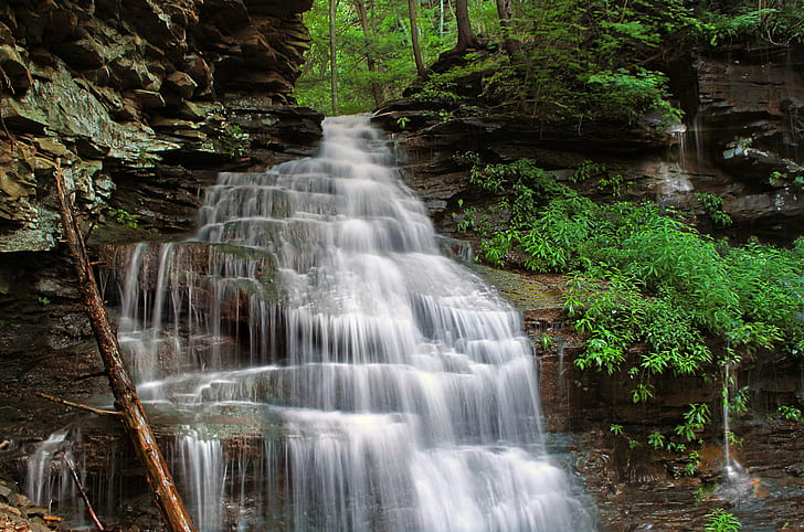 timelapse photography of water falls near plants, Gipson, Upper, HD wallpaper