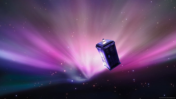 Doctor Who, TARDIS, night, star - space, purple, illuminated, HD wallpaper