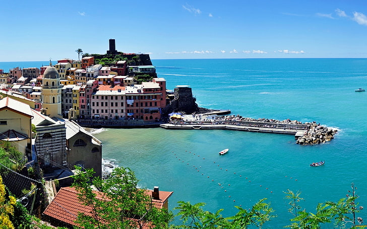 Vernazza, Italy, sea, landscape, water, architecture, built structure, HD wallpaper