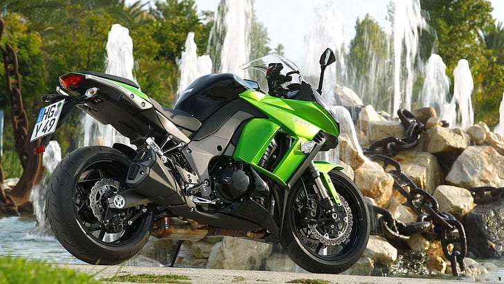 Kawasaki Z1000, green and black sports bike, motorcycles, 1920x1080, HD wallpaper