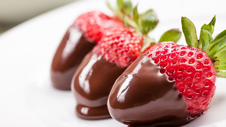chocolate-covered strawberries, food, food and drink, fruit, healthy eating, HD wallpaper
