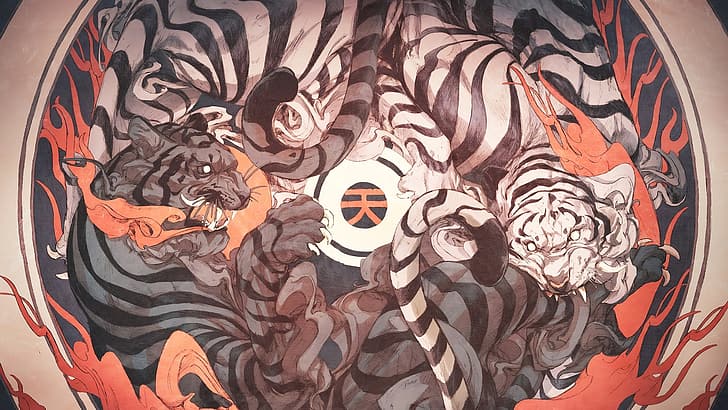 digital art, tiger, Chun Lo, HD wallpaper