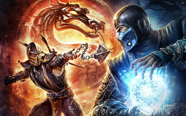 Mortal Kombat Sub-Zero and Scorpion wallpaper, Belt, Chain, Fire