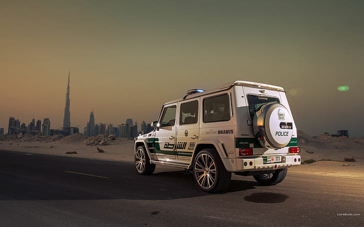 Mercedes G63 AMG Dubai SUV Police HD, white police car, cars, HD wallpaper