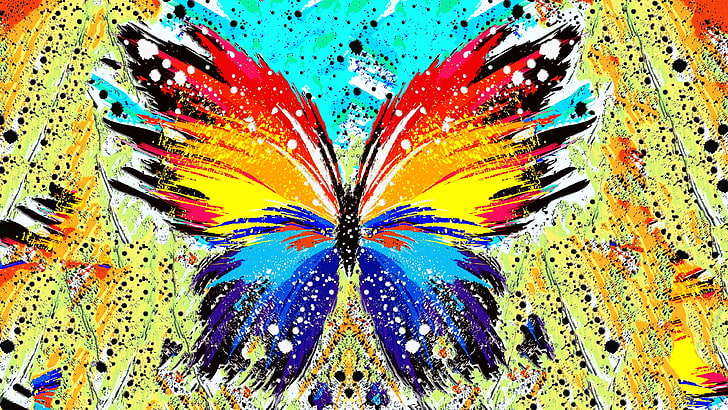 multicolored butterfly painting, abstract, paint splatter, multi colored, HD wallpaper