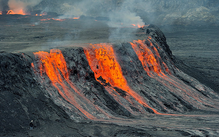 nature, lava, geology, volcano, landscape, smoke - physical structure