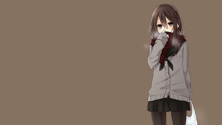 Yamasuta, Original Characters, School Uniform, Simple Background, Brunette, Scarf, Anime, Anime Girls, HD wallpaper