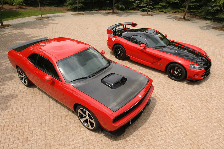 car, Dodge Challenger SRT, Dodge Viper ACR, red cars, HD wallpaper