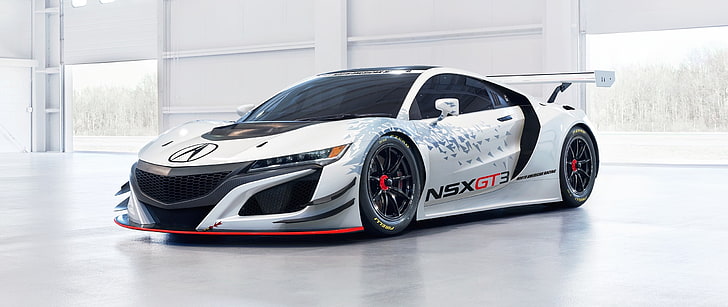 white and black car bed frame, Acura NSX, race cars, vehicle, HD wallpaper