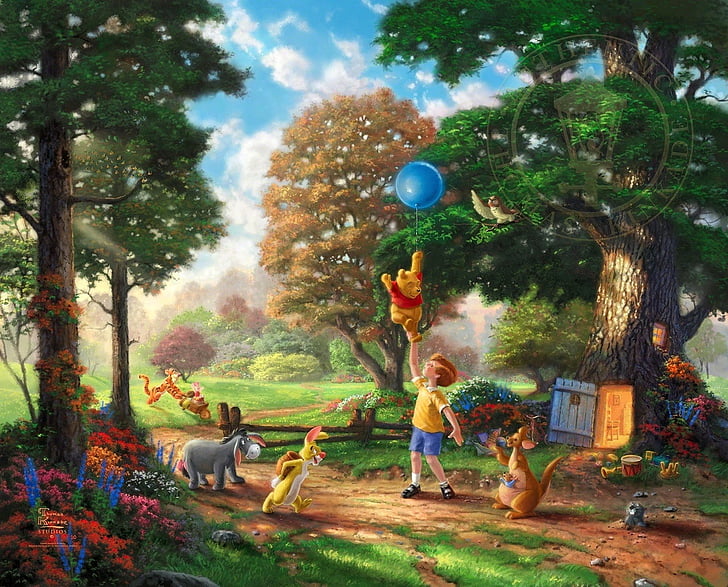 Hd Wallpaper Disney Family Fantasy Kinkade Pooh Thomas Winnie Wallpaper Flare