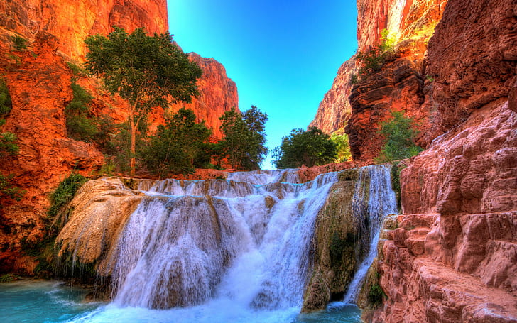 United States, Beaver Falls, rocks, waterfall, canyon, Arizona, HD wallpaper