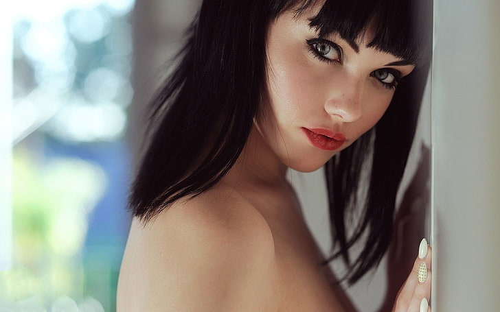 face, Melissa Clarke, black hair, lipstick, women, model, portrait, HD wallpaper