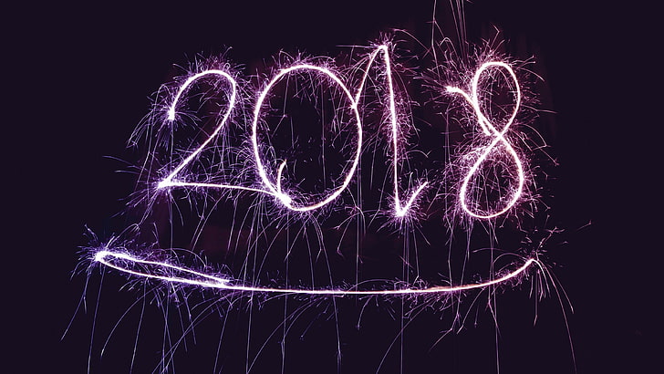 2018, fireworks, sparklers, new year, text, special effects, HD wallpaper