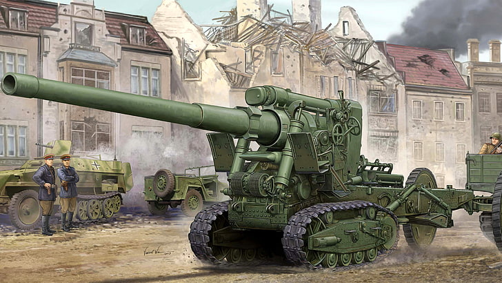 green towed artillery, large, 152, artist, gun, operation, WWII, HD wallpaper