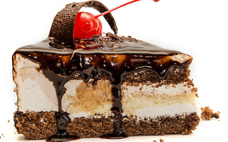 chocolate cake, sweet, cream, cherry, berry, dessert, sweet Food, HD wallpaper