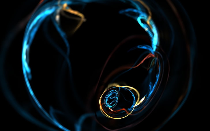 blue wave abstract, fractal, fire, digital art, artwork, black background, HD wallpaper