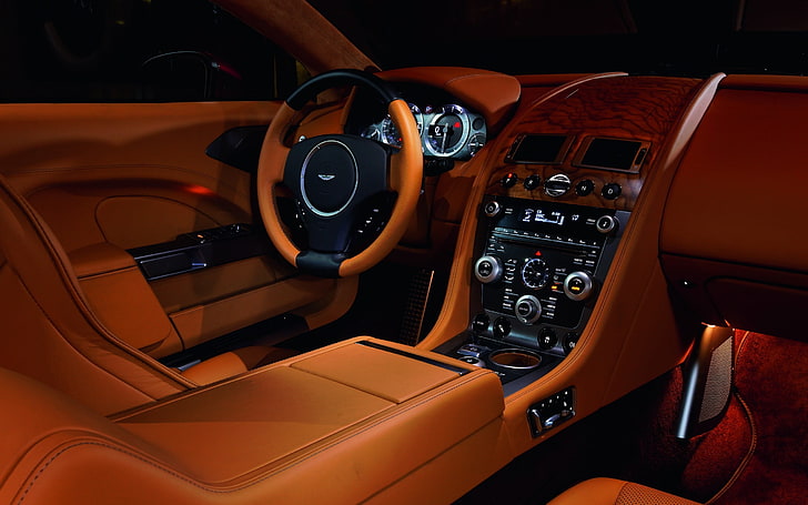 orange and black vehicle steering wheel, car, luxury cars, dashboard, HD wallpaper