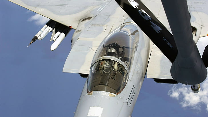 military aircraft, airplane, jets, sky, mid-air refueling, McDonnell Douglas F-15 Eagle