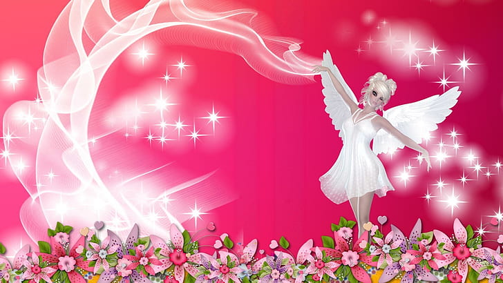 Fairy Dance On Flowers, stars, magical, smoke, floral, spring, HD wallpaper