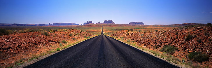 landscape, Monument Valley, road, desert, transportation, sky