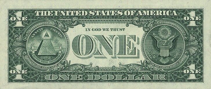 1 US dollar banknote, greens, macro, life, eyes, money, pyramid