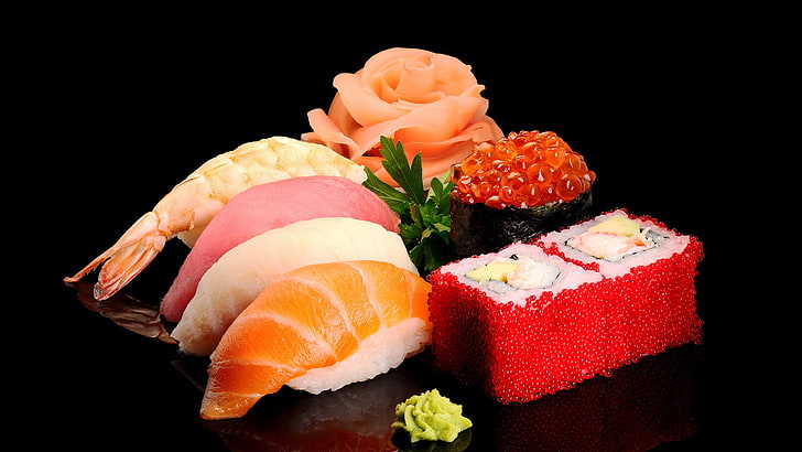 salmon, food, dish, meal, dinner, gourmet, sushi, lunch, plate