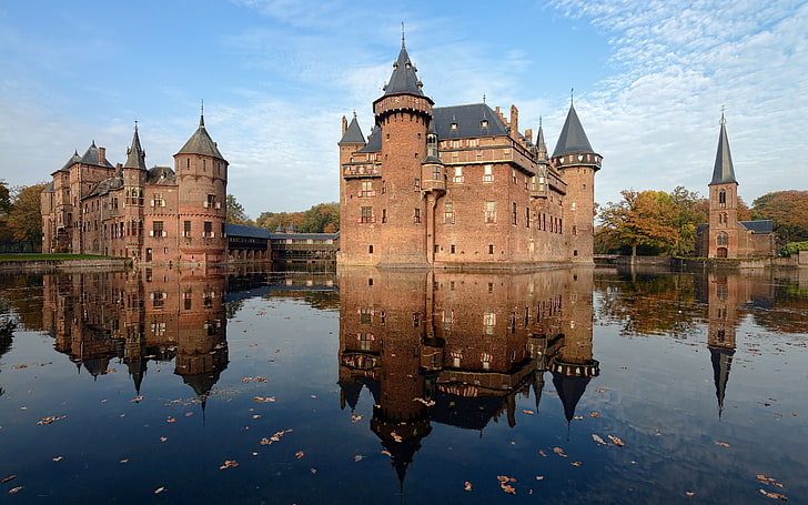 Bodiam castle, Germany, architecture, reflection, lake, Kasteel de Haar, HD wallpaper