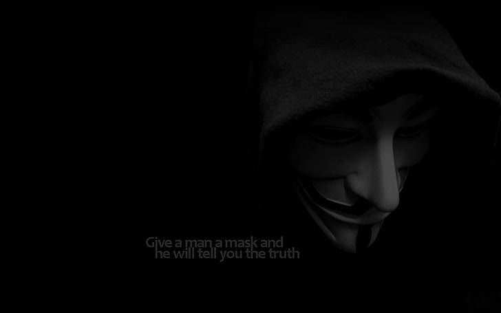 Guy Fawkes mask, minimalism, typography, dark, one person, portrait