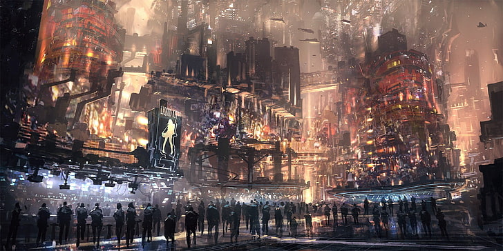 animated city wallpaper, cyberpunk, science fiction, futuristic, HD wallpaper