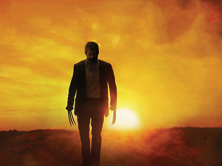 Hugh Jackman as Wolverine, Logan (2017), sunset, one person, orange color
