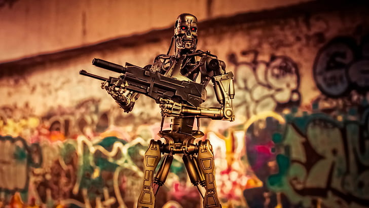 toys endoskeleton terminator, creativity, no people, graffiti