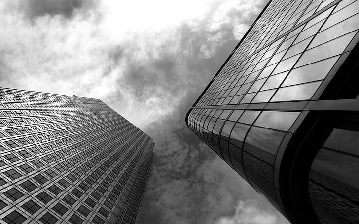 low angle photography of building, architecture, monochrome, cloud - sky