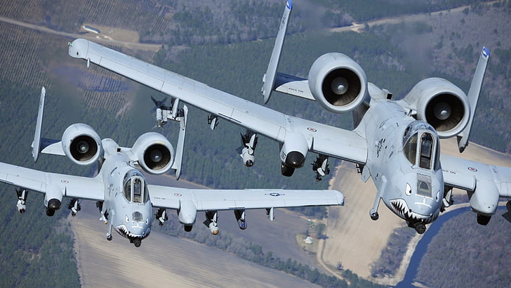 two gray jet fighter planes, airplane, military, Fairchild Republic A-10 Thunderbolt II