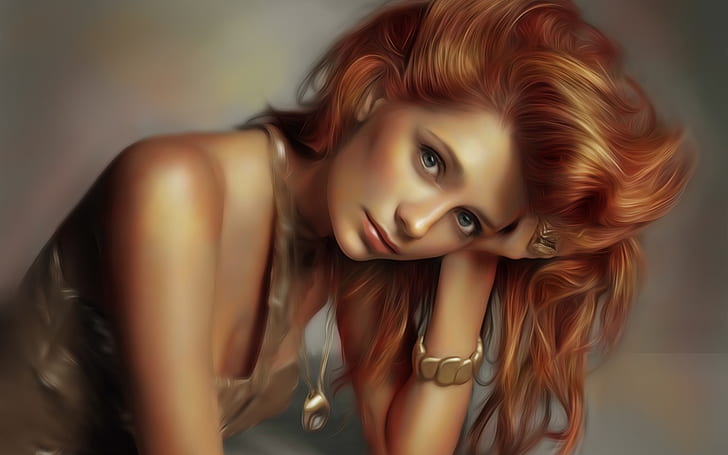 Mischa Barton, the art of painting girl, red hair, HD wallpaper