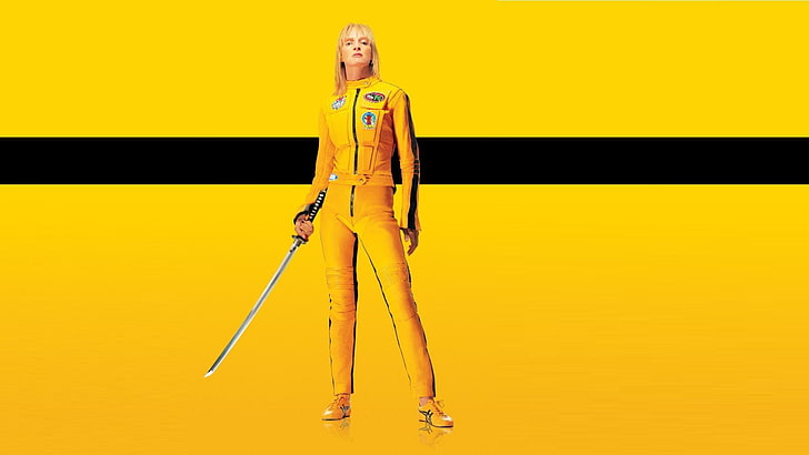 movies, Kill Bill, Uma Thurman, yellow, full length, one person