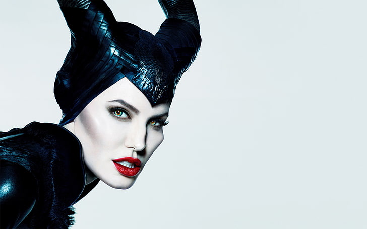 Angelina Jolie, Disney, eyes, Juicy Lips, Maleficent, Simple Background, HD wallpaper