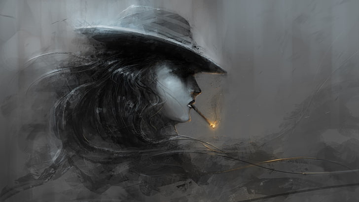 abstract, artwork, graphic design, vector, women, hat, cigars