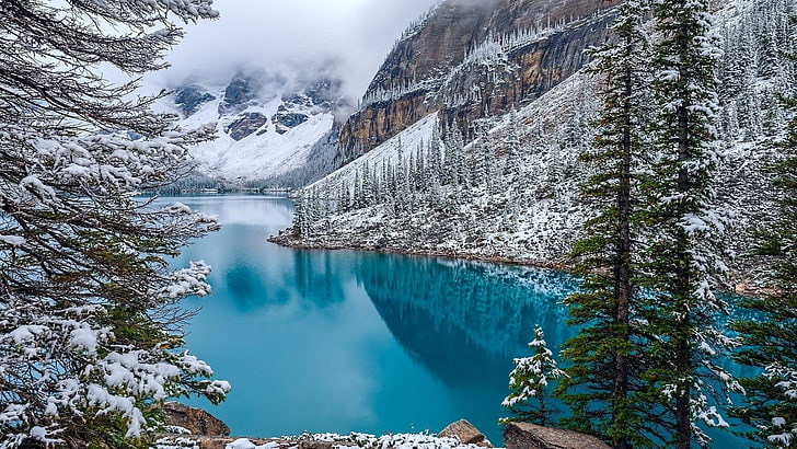 body of water, nature, landscape, Moraine Lake, Canada, winter, HD wallpaper