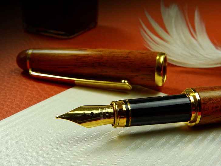 close up, composition, desk, document, feather, fountain pen