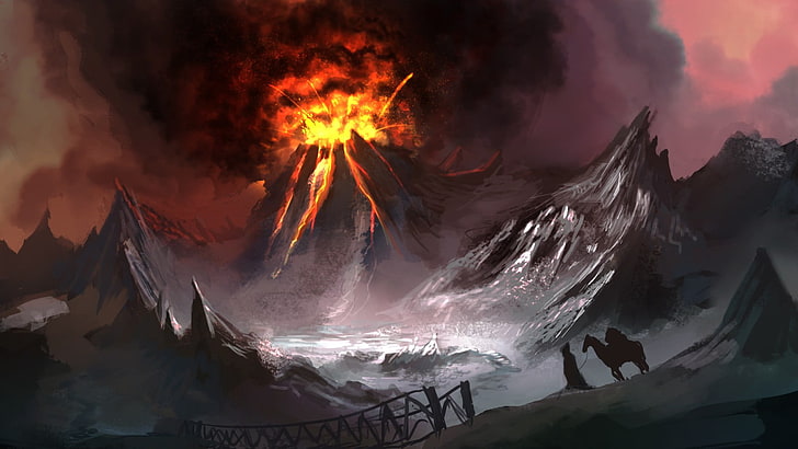 volcano eruption graphic wallpaper, bridge, explosion, beauty in nature