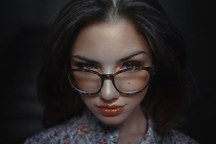 Delaia Gonzalez, women, model, women with glasses, brunette