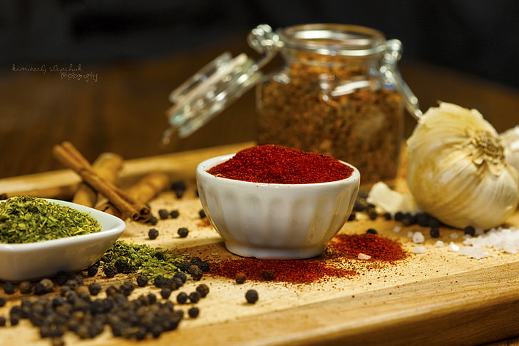 assorted-variety of spices, red powder in bowl, colorful, food