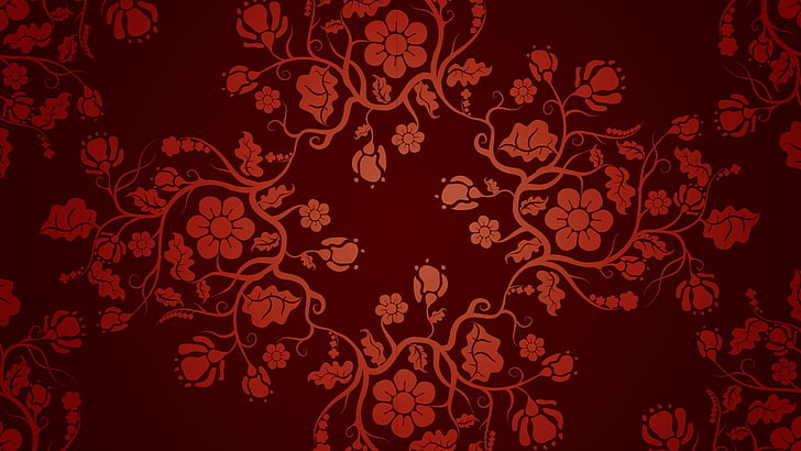fantasy art, pattern, floral, red, floral pattern, no people