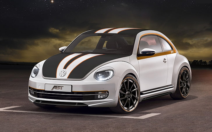 white Volkswagen New Beetle coupe, background, tuning, the front