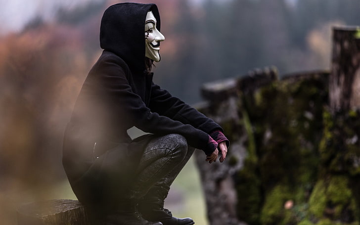 anonymus, hacker, computer, clothing, focus on foreground, lifestyles, HD wallpaper
