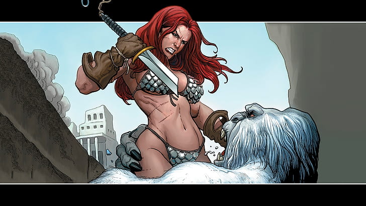 Red Sonja Redhead Sword HD, cartoon/comic, HD wallpaper