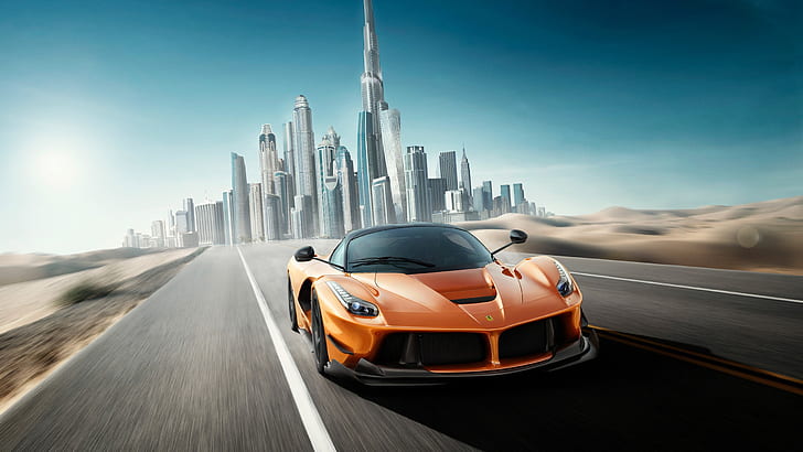 Ferrari, Ferrari LaFerrari, Car, City, Dubai, Orange Car, Sport Car