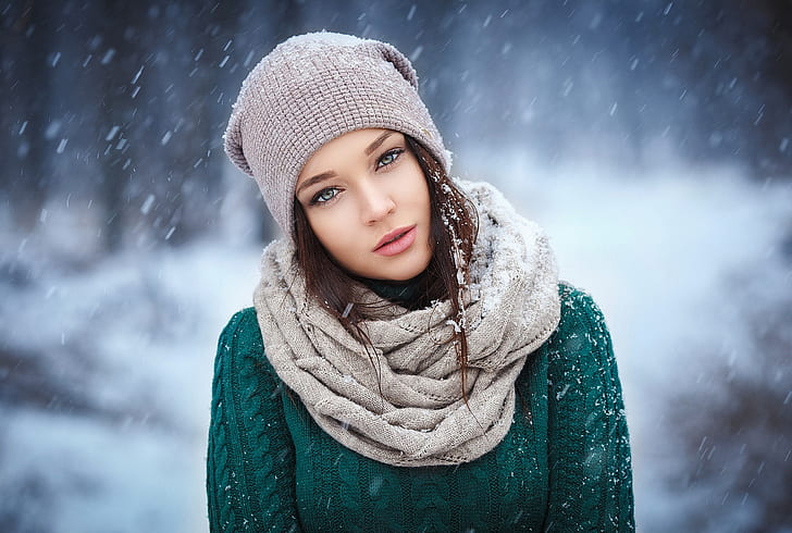 Angelina Petrova, women, cold, snow, winter, model, HD wallpaper