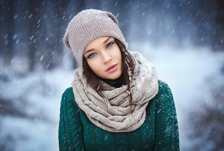 winter, cold, women, Angelina Petrova, model, snow, cold temperature, HD wallpaper