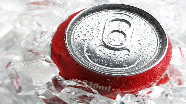 330 ml red beverage can, coca-cola, drink, ice, bank, cold - Temperature